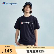 Champion冠軍情侶短袖新款美式潮牌t恤寬松休閑純棉上衣 藏青色 S