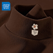 真維斯（JEANSWEST）德絨打底衫女裝秋冬季長(cháng)袖t恤上衣服加絨保暖加厚內搭半高領(lǐng)秋衣 咖啡 小毛絨花口袋_K_左領(lǐng)角 M