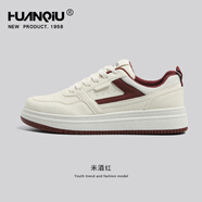 環(huán)球（HUANQIU）灰色厚底板鞋男2025年春夏新款潮流小白鞋輕便休閑百搭運(yùn)動(dòng)鞋 米酒紅 39