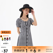 美特斯邦威格紋連衣裙女夏季新款舒適時(shí)尚校園風(fēng)高腰黑色女士裙子 影黑 L 165 88A