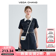 VEGA CHANG【萊賽爾+棉】牛仔連衣裙夏季女2025年新款法式顯瘦氣質(zhì)襯衫裙子 古著(zhù)藍 L