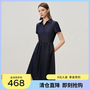 敦奴（DUNNU）dunnu2024夏季新款短袖小翻領(lǐng)牛仔裙A字廓形連衣裙女 藍(lán)色 L