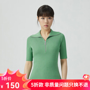 哥弟真的好（GIRDEAR）女裝拉鏈翻領(lǐng)短袖豎坑條針織衫女A301239 綠 L (4碼)