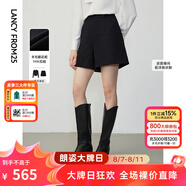 朗姿【王楚然同款】棉質(zhì)粗花呢小香風(fēng)高腰西裝休閑短褲冬新款褲子女 黑色 S