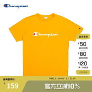 Champion夏季經(jīng)典款印花草寫(xiě)LOGO圓領(lǐng)休閑運動(dòng)T恤無(wú)性別冠軍短袖男女情侶 黃色(偏?。?M