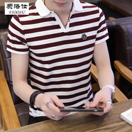 費(fèi)洛仕夏季潮流男裝翻領(lǐng)POLO新款有帶領(lǐng)短袖T恤男翻領(lǐng)半袖衣服 YH-159酒紅色 L （120斤以下）
