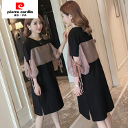 皮爾卡丹（pierre cardin）前后拼接雪紡氣質(zhì)時(shí)尚連衣裙中長(cháng)款黑色短袖T恤裙夏 黑色 M 【80-105斤】