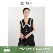 EIN【經(jīng)典小黑裙】EIN言復(fù)古減齡娃娃領(lǐng)雪紡長(zhǎng)裙連衣裙春季 石墨黑 L