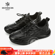 海因里希（HEINRICHS）品牌休閑鞋男2025年新款牛皮厚底增高運動鞋男士老爹 黑色（四季款） 41