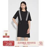 歐時(shí)力OCHIRLY 學(xué)院風(fēng)短袖連衣裙海軍領(lǐng)法式A字裙可拆披肩夏季 黑色 S