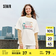 Semir[商場同款]史努比系列短袖T恤女中長款印花2024新款純棉秋裝 本白10102 160/84A/M