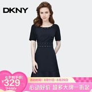 唐可娜兒（DKNY）【京東奧萊】黑色連衣裙女夏季新款收腰顯瘦氣質(zhì)短袖A字裙裙子P8J P8JD7DRO-001 XS