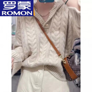 羅蒙（ROMON）羊毛衫秋冬新款毛衣女套頭寬松慵懶風(fēng)連帽麻花針織衫加厚毛衣 燕麥色 XL 建議125-130斤