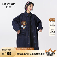 幻走（MOVEUP）冬季新款.FUN系列翻領(lǐng)大口袋動(dòng)物繡花設(shè)計(jì)師寬松牛仔外套女 牛仔藍(lán) M