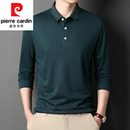 皮爾卡丹（pierre cardin）中年男士長袖t恤純棉春秋季冰絲款休閑打底體血衫低領體恤 墨綠(88201) M 165