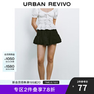 UR2025夏季新款女裝休閑撞色拼接松緊腰荷葉邊短褲UYU650040 正黑 (偏短) M