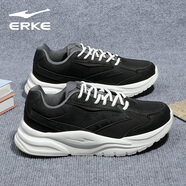 鴻星爾克運動(dòng)鞋秋季新款革面防潑水男鞋輕便減震休閑鞋紅星男士耐磨跑步鞋 正黑/碳灰2015【革面防水】 39