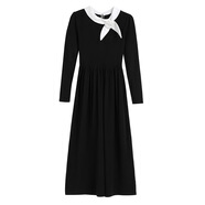 鴻思麟伊（HONGSILINYI）法式溫柔風(fēng)針織連衣裙秋冬安克拉紅打底裙中長A字裙日韓女裝 黑色 均碼