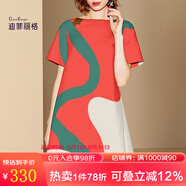 迪菲麗格2022新款歐美時(shí)尚印花連衣裙女夏季短袖氣質(zhì)A字裙子 圖片色 均碼 S