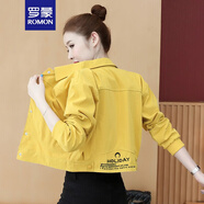羅蒙（ROMON）秋冬季短外套女裝2024新款春秋時尚寬松短款風(fēng)衣女士夾克衫上衣潮 黃色 M （95-105斤）
