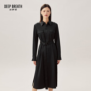 深呼吸DEEP BREATH女裝光澤感側(cè)開叉連衣裙【附腰帶】8500134 黑 M (3碼)