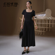 云思木想Ysimo-X摩登國風(fēng)2025夏季新款純色百搭中長連衣裙12838 黑色 L