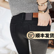 幻黛牛仔褲女緊身彈力秋冬款高腰小腳褲春秋女裝新款褲裝加絨鉛筆褲子 黑色（9166不加絨） 28