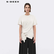 S.DEER圣迪奧女裝25新品圓領(lǐng)立體裁剪不規(guī)則短袖T恤S25280116 本白/9B S