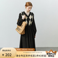FANSILANEN范思藍(lán)恩22FS4178長(zhǎng)袖內(nèi)搭針織連衣裙女秋冬V領(lǐng)毛衣裙中長(zhǎng)款過(guò)膝 黑色 M