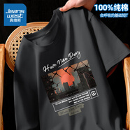 真維斯（Jeanswest）純棉短袖t恤男運(yùn)動(dòng)潮流百搭休閑半袖2025新款打底夏季美式體恤衫  深灰(日落城市) 3XL (體重180-205斤)