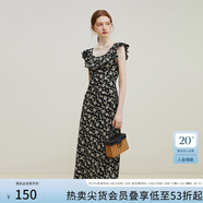 范思藍(lán)恩23FS12695韓系荷葉邊減齡連衣裙女夏季新款吊帶裙子 黑底碎花 XS