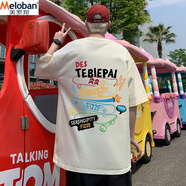 美羅邦（Meloban）潮流寬松純棉短袖T恤男夏季美式街頭嘻哈2025新款港風(fēng)半袖體恤衫t 杏色(重磅純棉) M 建議【80-105】斤