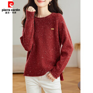 皮爾卡丹（pierre cardin）2024冬新款小個(gè)子顯瘦花紗圓領(lǐng)長袖寬松毛衣女厚套頭打底上衣 酒紅點(diǎn)點(diǎn)紗毛衣 M 90-120斤