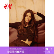 H&M女裝毛針織衫秋季薄款時(shí)尚法式慵懶短款打底衫miu系開(kāi)衫0579541 深棕色 2XL 175/128