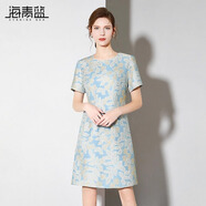 海青藍(lán)短袖連衣裙女夏2025新款獨(dú)特精致繡花設(shè)計(jì)感小眾女裝裙子 花色 2XL