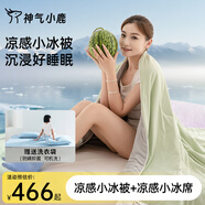 神氣小鹿小冰被夏涼被可水洗薄被芯單雙人空調被抑菌透氣 綠色套裝-小冰被+小冰席 150*200cm