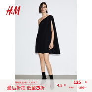 H&M女裝連衣裙夏季不對稱(chēng)領(lǐng)口單肩直筒下擺連衣裙1203814 黑色 170/104