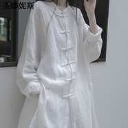 圣娜妮斯禪服佛系女高端飄逸中國(guó)風(fēng)新中式裝中長(zhǎng)款白襯衫士長(zhǎng)袖春夏仿棉麻 本白襯.衫 S 80-92斤