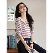 梵希蔓紅白條紋萊賽爾長(cháng)袖t恤女2025年秋季新款顯瘦圓領(lǐng)針織上衣 A1979 紅白條紋 XL （建議120-130斤）