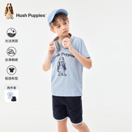 暇步士（Hush Puppies）童裝兒童短袖套裝25夏男童云柔棉T恤女童運動短褲 冰晶藍  105 