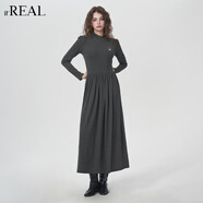 It‘real瑞爾法式復古針織T恤連衣裙女25年春季新款半高領(lǐng)打底裙子 灰色 M