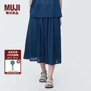 無印良品（MUJI）女式強(qiáng)捻抽褶裙長半身裙紗裙薄荷曼波風(fēng)純棉全棉裙子女裝半裙 藏青色 M 160/66A