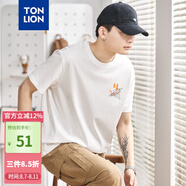 唐獅（TonLion）2023短袖t恤男休閑寬松圓領(lǐng) 本白 XL 