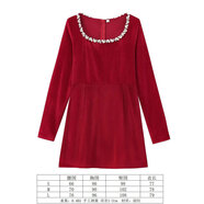 HUALIN FASHION2025歐美風(fēng)釘珠絲絨連衣裙秋冬長袖法式收腰顯氣質(zhì) A款-紅色 S