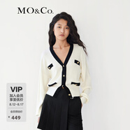 MO&Co.春季金扣撞色邊V領(lǐng)短款針織開衫MBB1CART06摩安珂moco 米白色 M 165