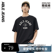 ABLE JEANS男短袖男t恤夏季復(fù)古字體百搭logo印花街頭短袖男t恤 黑色 L