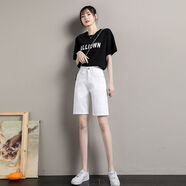 京東甄選米白色高腰牛仔短褲女夏季2025新款薄款黑色直筒五分寬松 白色 25 25