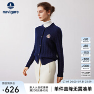 Navigare意大利小帆船女士毛衣秋冬季新款純綿羊毛長(cháng)袖開(kāi)衫通勤保暖外套男 海軍藍 L