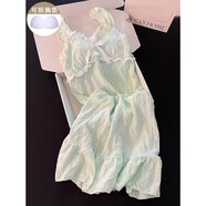 西忘高級感甜美睡衣女士夏季帶胸墊白色花邊吊帶睡裙公主風(fēng)少女家居服 240701LS 純色花邊 薄荷綠 M