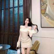 姿偉祺法式蕾絲T恤杏色長(zhǎng)袖花朵包臀半裙兩件套春夏潮流女裝 杏上衣 XS